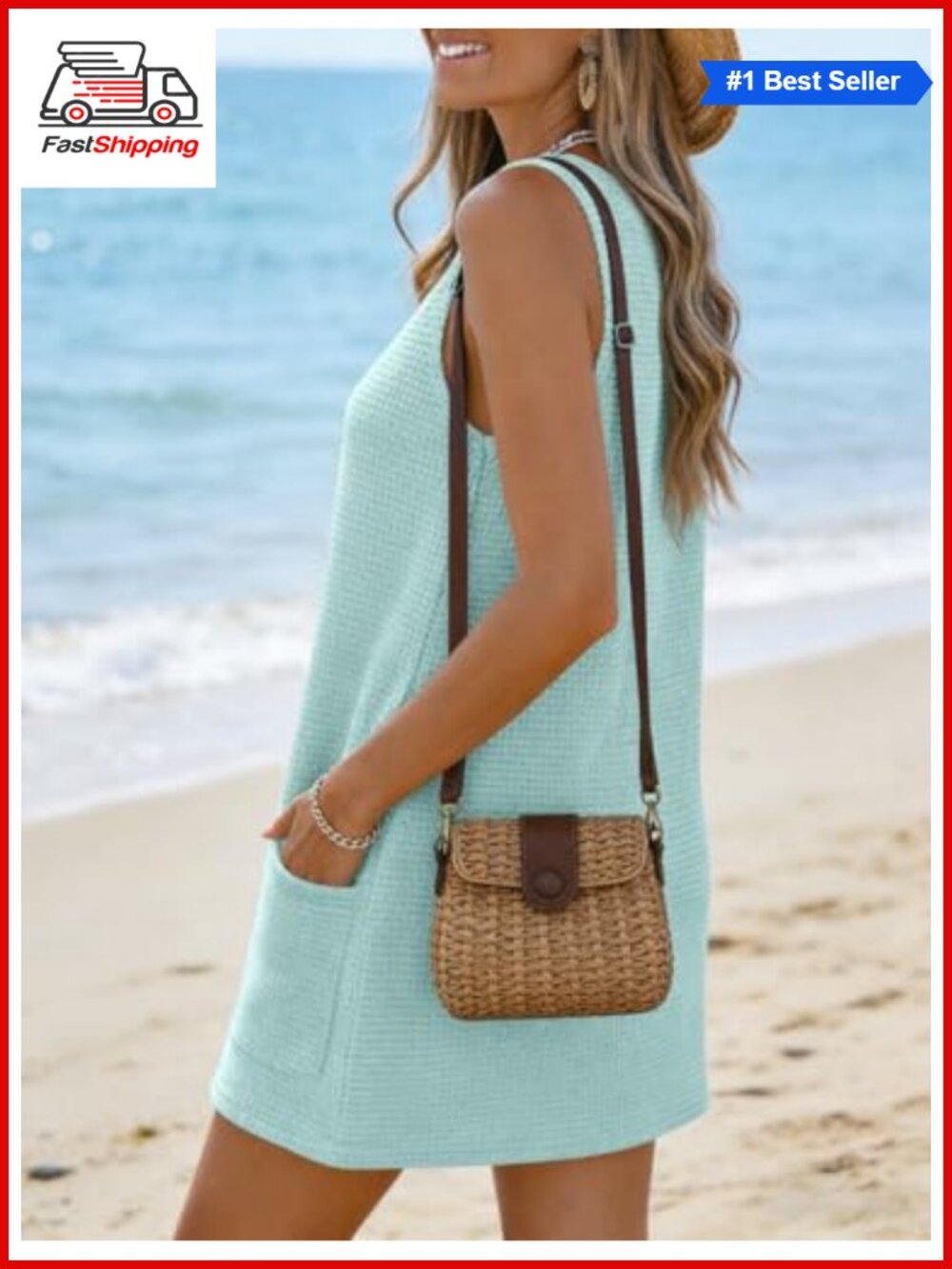 ✨ Womens Waffle Knit Swimsuit Cover Up V Neck Beach Dress Sleeveless - Picture 3 of 6